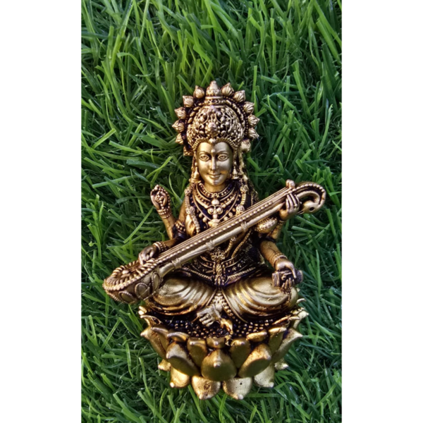 Brass Saraswati Idol Playing Veena